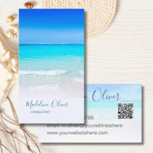 Ocean Beach Sea QR Code Travel Spa Aqua Blue Business Card