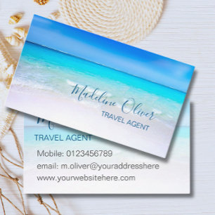 Ocean Beach Sea Travel Agent Blue Stylish Business Card