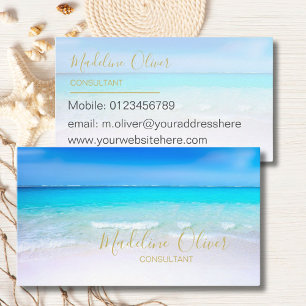 Ocean Beach Sea Travel Aqua Blue Modern Business Card