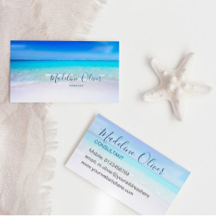 Ocean Beach Sea Travel Aqua Blue Stylish Business Card