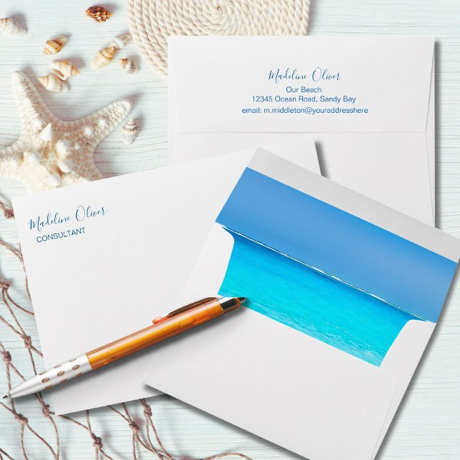 Ocean Beach Sea Travel Aqua Blue Stylish Envelope (Creator Uploaded)