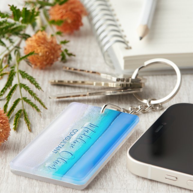 Ocean Beach Sea Travel Aqua Blue Stylish Key Ring (Front Right)