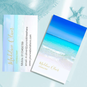 Ocean Beach Sea Travel Spa Blue Gold Stylish Business Card
