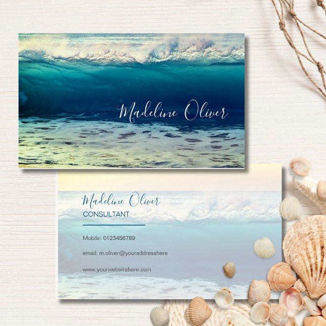 Ocean Beach Sea Wave Travel Blue Modern  Business Card (Creator Uploaded)