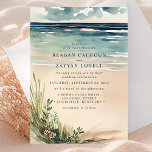 Ocean Beach Seascape Watercolor Wedding Invitation<br><div class="desc">This Watercolor Ocean Beach Seascape Wedding Invitation is the perfect choice for couples who want to incorporate the beauty of the seaside into their wedding celebration. The design features a stunning watercolor painting of an ocean beach scene, with soft pastel shades of blue and sand. The image includes the ocean,...</div>