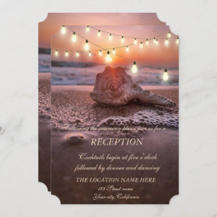 Ocean Beach,Seashell Lights Wedding Reception  Invitation
