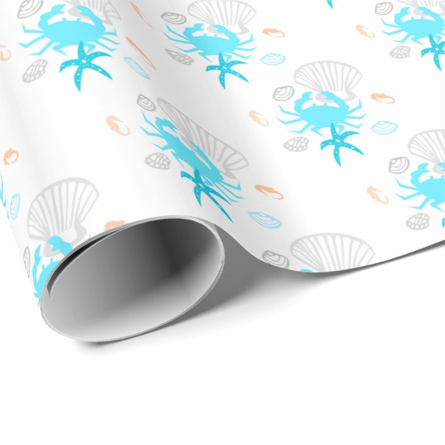 Ocean Beach Seashell Starfish Theme Wrapping Paper (Roll Corner)