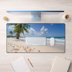 Ocean Beach, Seashells and Palm Trees Desk Mat