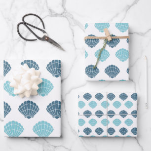 Ocean Beach Seashells Blue Pattern Theme Wrapping Paper Sheet