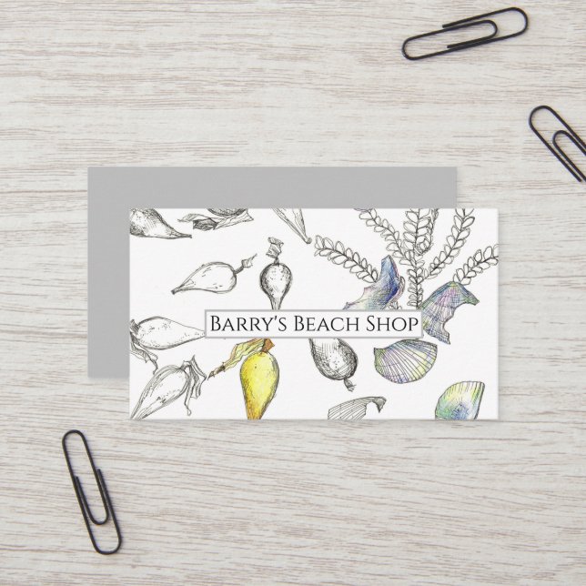 Ocean Beach Shells Sea Plants Kelp Seaweed Business Card (Front/Back In Situ)