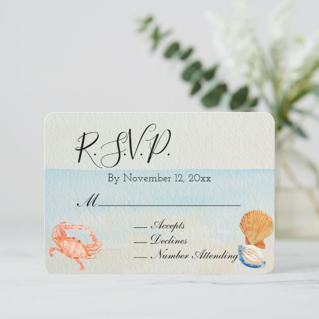 Ocean Beach Shells Wedding RSVP Enclosure Card (Standing Front)