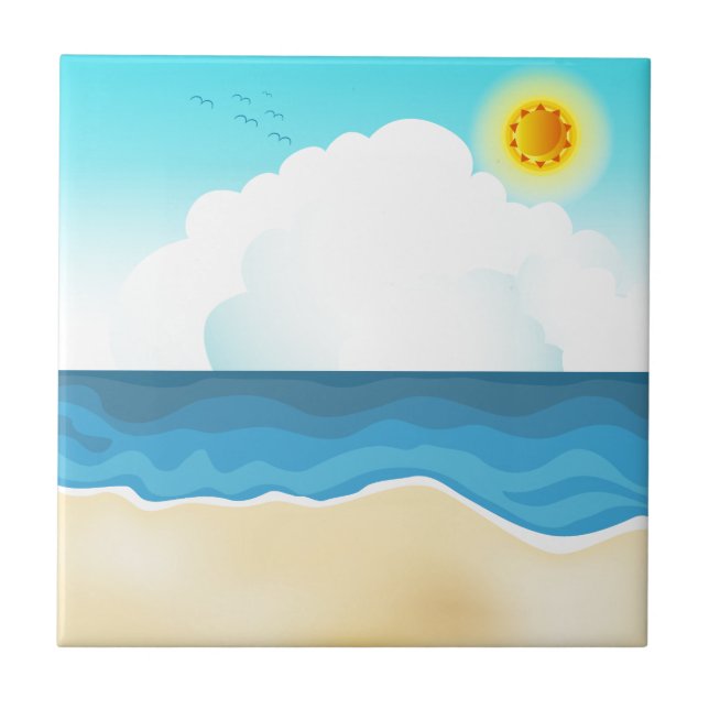 Ocean Beach Shore Cartoon Background Tile (Front)