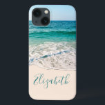 Ocean Beach Shore to Add Your Name iPhone 13 Case<br><div class="desc">Ocean Beach Shore of a beautiful blue and aqua sea scenery. Ready to Personalise with your name or monogram. Tropical Beach Water's Coastal white Sand colour can be customised and changed to any colour you want. The fancy font style, size, and colour can be changed or deleted. Stunning Photo by...</div>