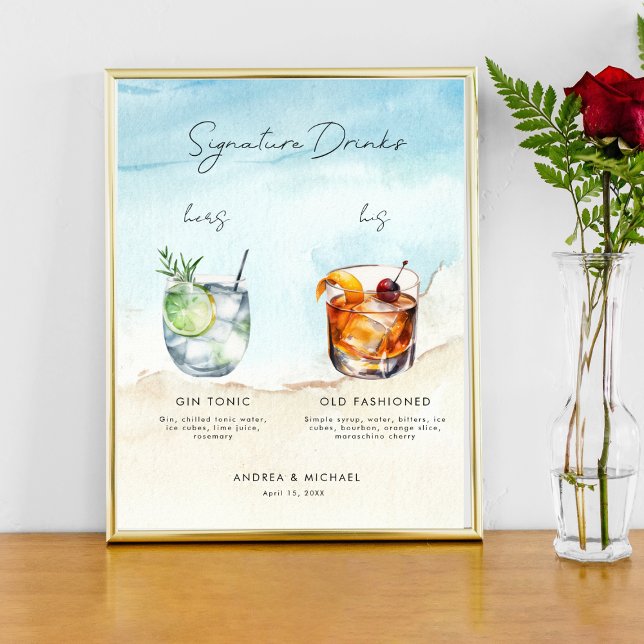 Ocean Beach Signature Drinks Bar Menu Wedding Sign (Creator Uploaded)