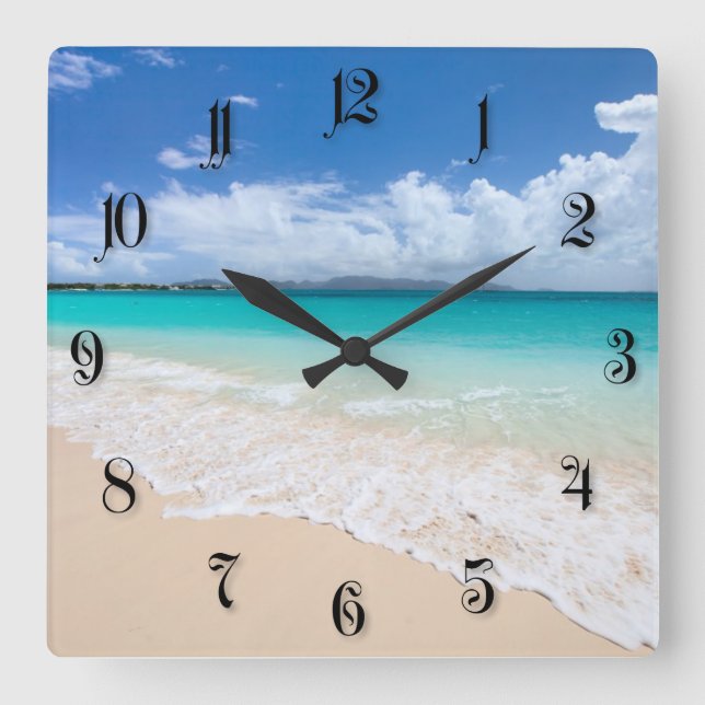 Ocean beach square wall clock (Front)