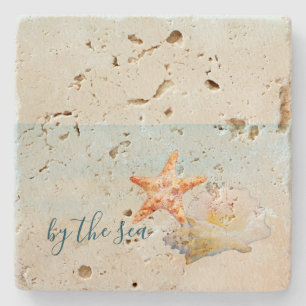 Ocean Beach Starfish Conch Shell Stone Coaster