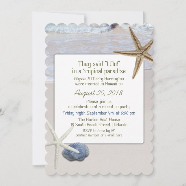 Ocean Beach Starfish Wedding Reception Only Invitation (Front)