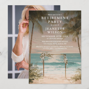 Ocean Beach String Lights Retirement Party Photo Invitation
