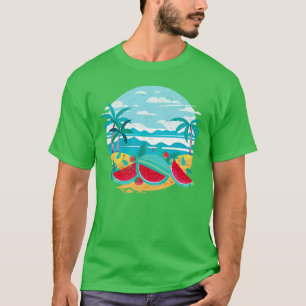 Ocean Beach Summer Palm Trees Exotic Watermelon T-Shirt