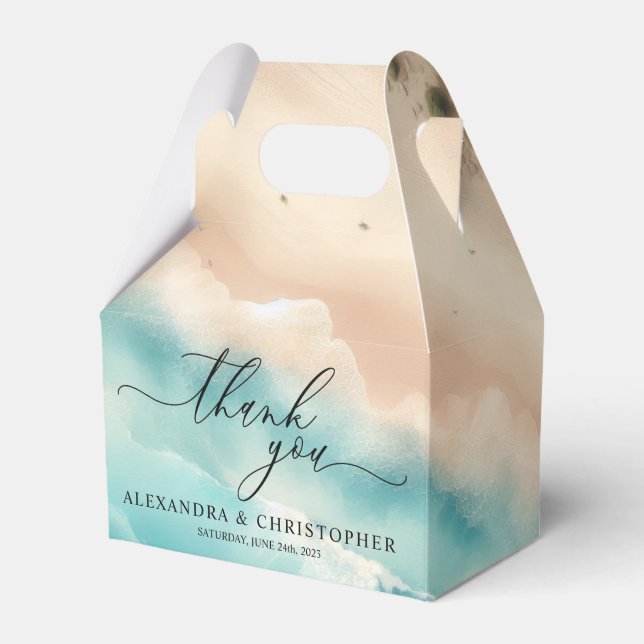 Ocean Beach Summer Party Calligraphy Thank You Favour Box (Front Side)