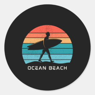 Ocean Beach Surfing Classic Round Sticker