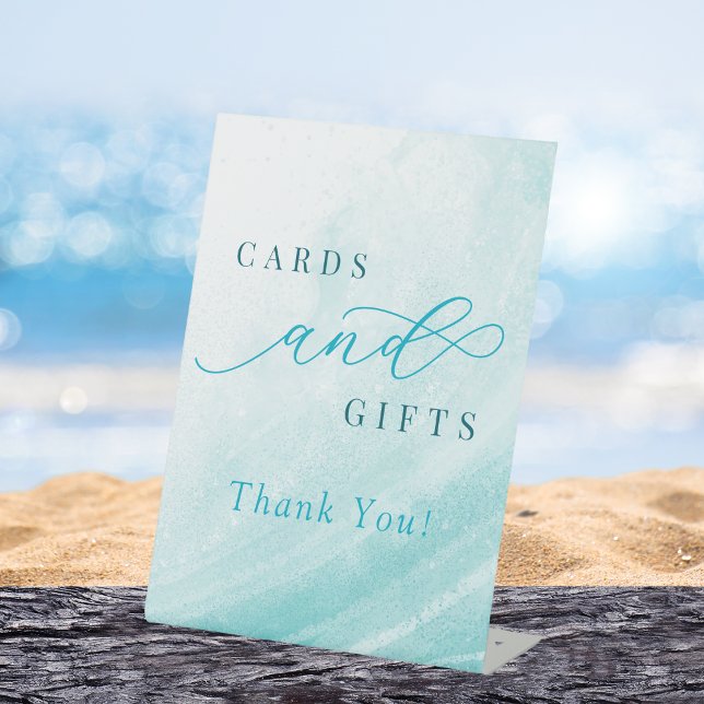 Ocean Beach Teal Bridal Shower Cards and Gifts Pedestal Sign (Creator Uploaded)
