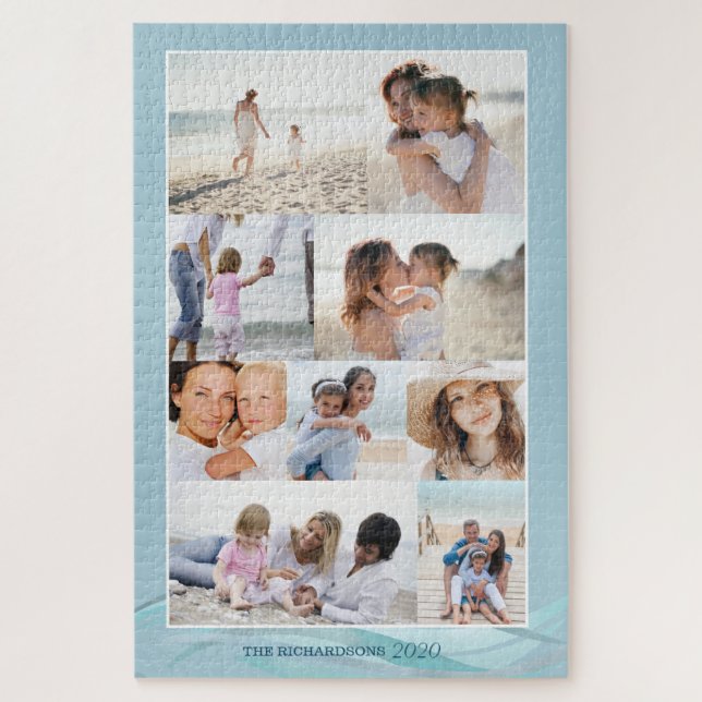 Ocean Beach Theme Family Photo Memory Collage Grid Jigsaw Puzzle (Vertical)