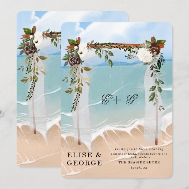 Ocean Beach Tropical Floral Canopy Unique Wedding Invitation (Front/Back)