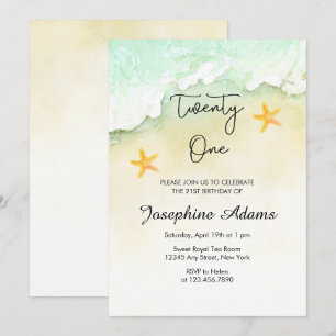 Ocean Beach Tropical Watercolor 21st Birthday Invitation