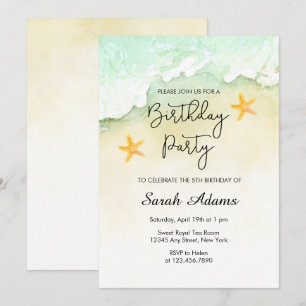 Ocean Beach Tropical Watercolor 5th Birthday Invitation