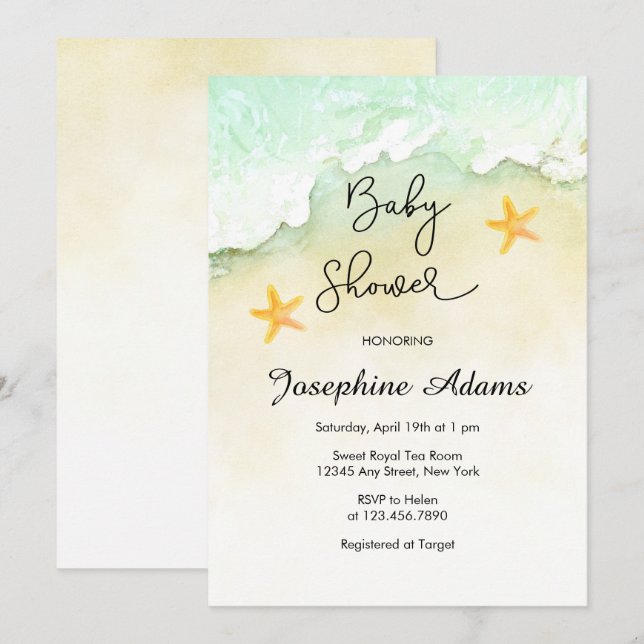 Ocean Beach Tropical Watercolor Baby Shower Invitation (Front/Back)
