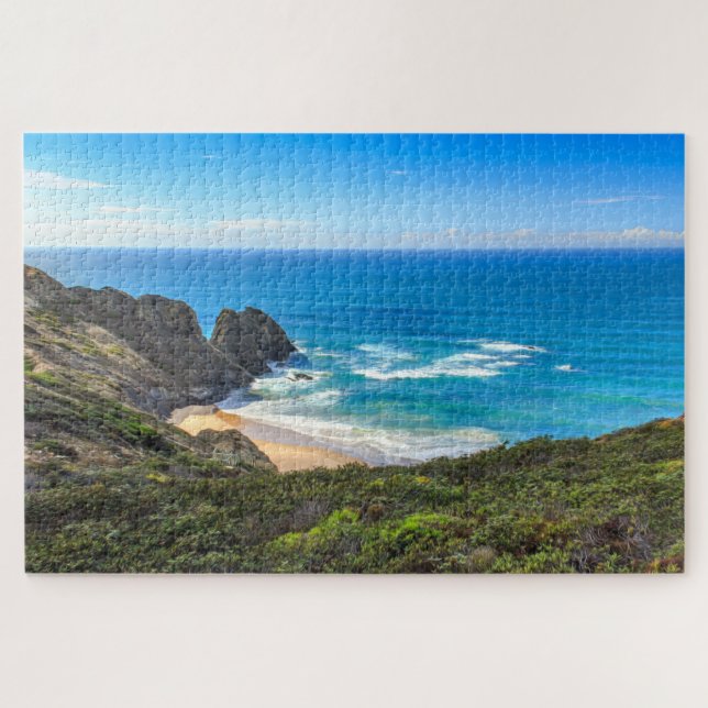 Ocean Beach Turquoise Water Portugal Painting Jigsaw Puzzle (Horizontal)