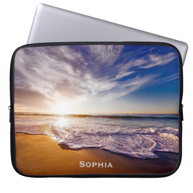 Ocean Beach Vacation Monogram Name Laptop Sleeve (Front)