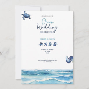 Ocean Beach vibes blue wedding invitation card