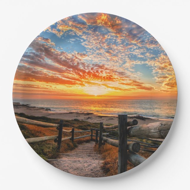 Ocean Beach View Tropical Sunset Paradise Dream Paper Plate (Front)