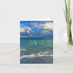 Ocean Beach View Turquoise Thank You Note Card