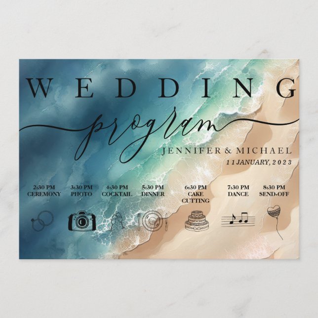 Ocean Beach Watercolor Signature Wed Programme (Front)