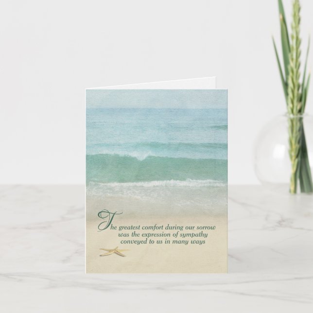 Ocean Beach Watercolor Sympathy Thank You  Card (Front)