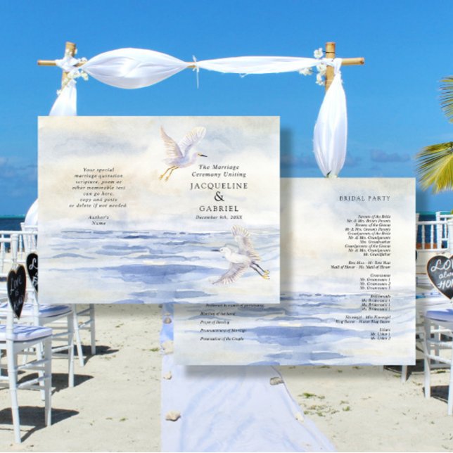 Ocean Beach Watercolor Wedding Ceremony Program (Creator Uploaded)