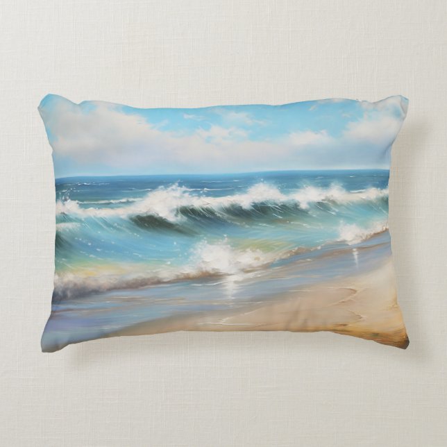 Ocean Beach Wave- Tidal Art Decorative Cushion (Front)