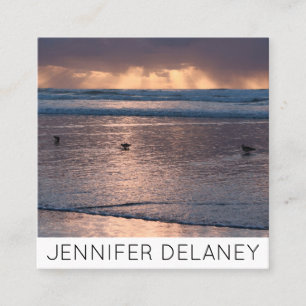 Ocean Beach Waves Birds Sunset Nature Photo Travel Square Business Card