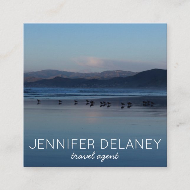 Ocean Beach Waves Birds Sunset Nature Photo Travel Square Business Card (Front)