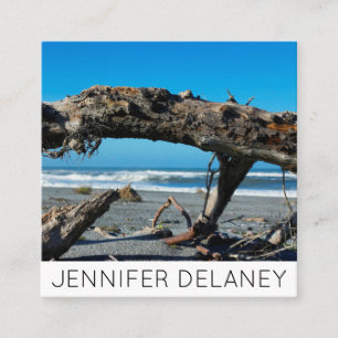 Ocean Beach Waves Driftwood Nature Photo Travel Square Business Card