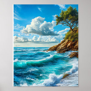 Ocean beach waves poster