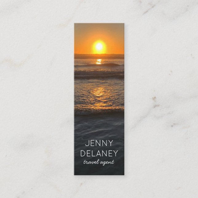 Ocean Beach Waves Sunset Nature Photo Travel Mini Business Card (Front)