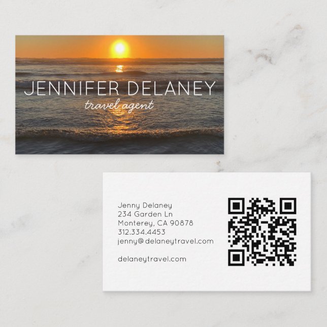 Ocean Beach Waves Sunset Nature Photo Travel QR Business Card (Front/Back)