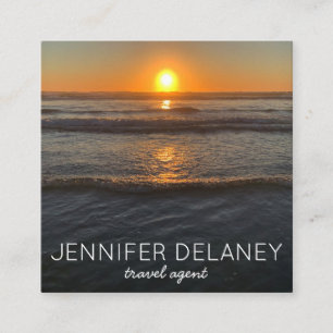 Ocean Beach Waves Sunset Nature Photo Travel Square Business Card