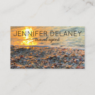 Ocean Beach Waves Sunset Seashells Photo Travel Business Card