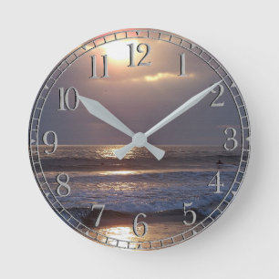 Ocean Beach Waves Surfer Sunset Wall Clock