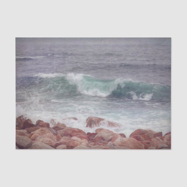 Ocean Beach Waves Teal Nautical Digital Art Paint Tissue Paper (Front)